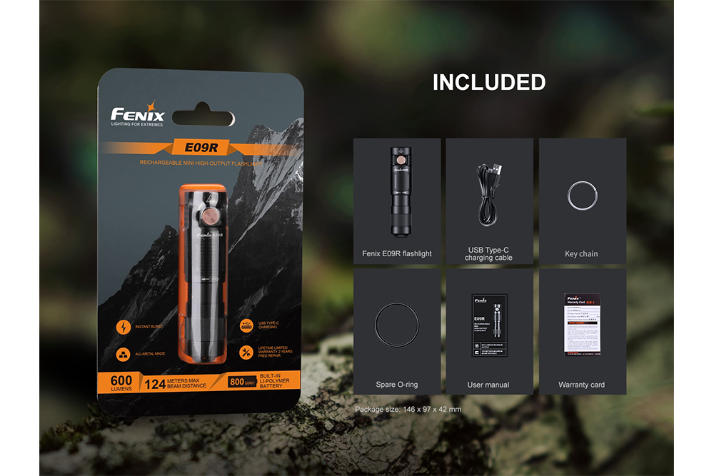 Fenix E09R Rechargeable High-Output Flashlight - 600 Lumens