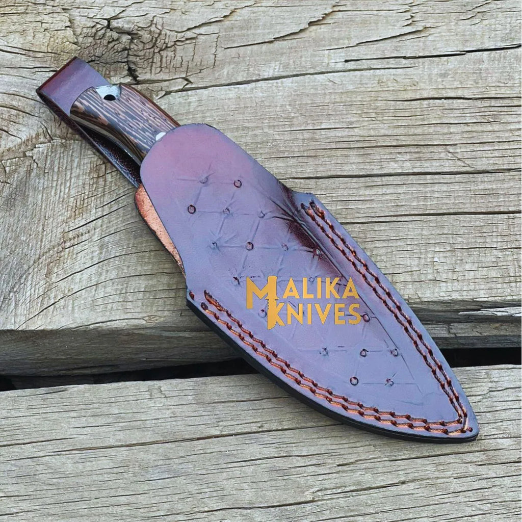 Handmade Straight Edge Skinner Knife with Wenge Wood Handle-0032