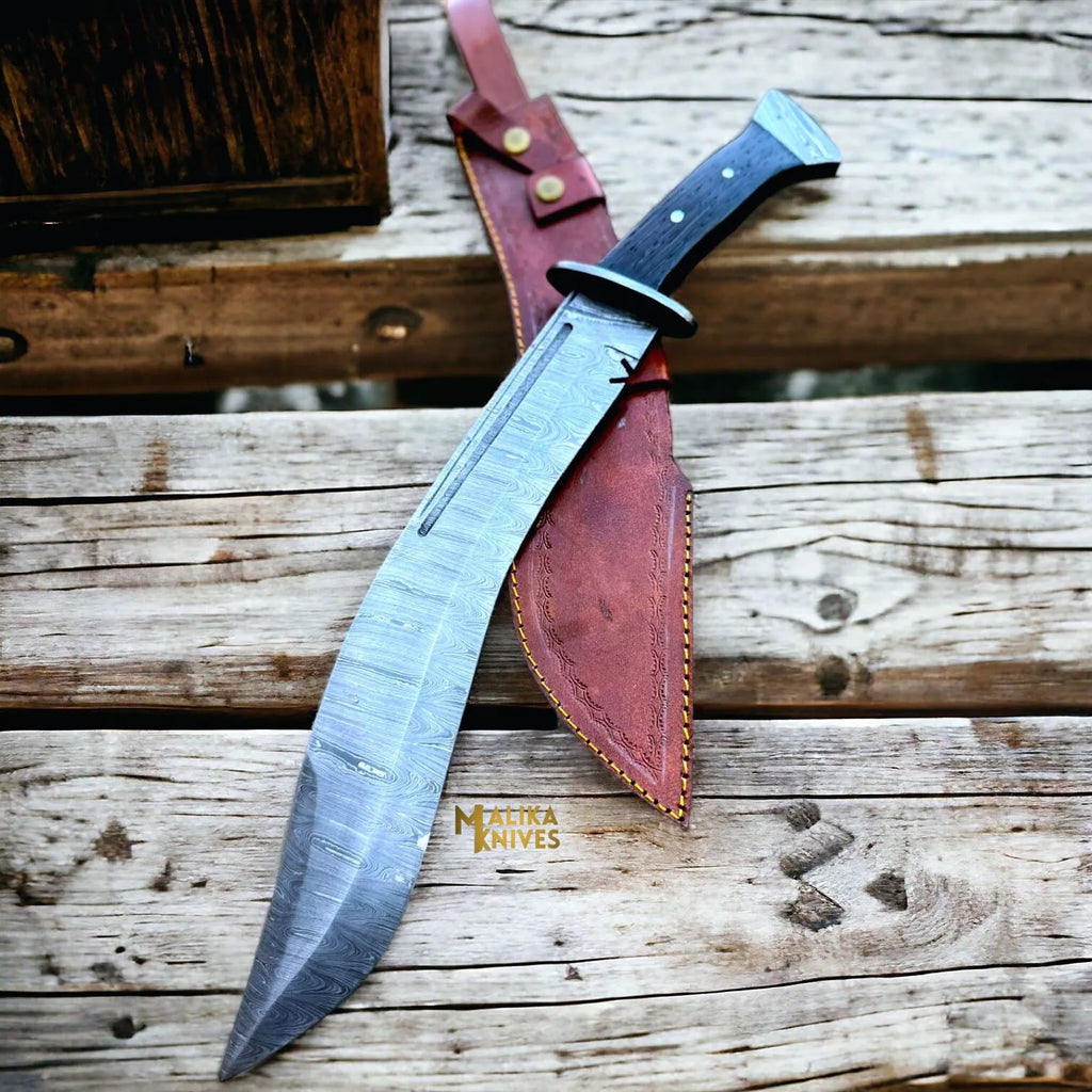 Damascus Kukri Bowie Knife Wenge Wood Full Tang