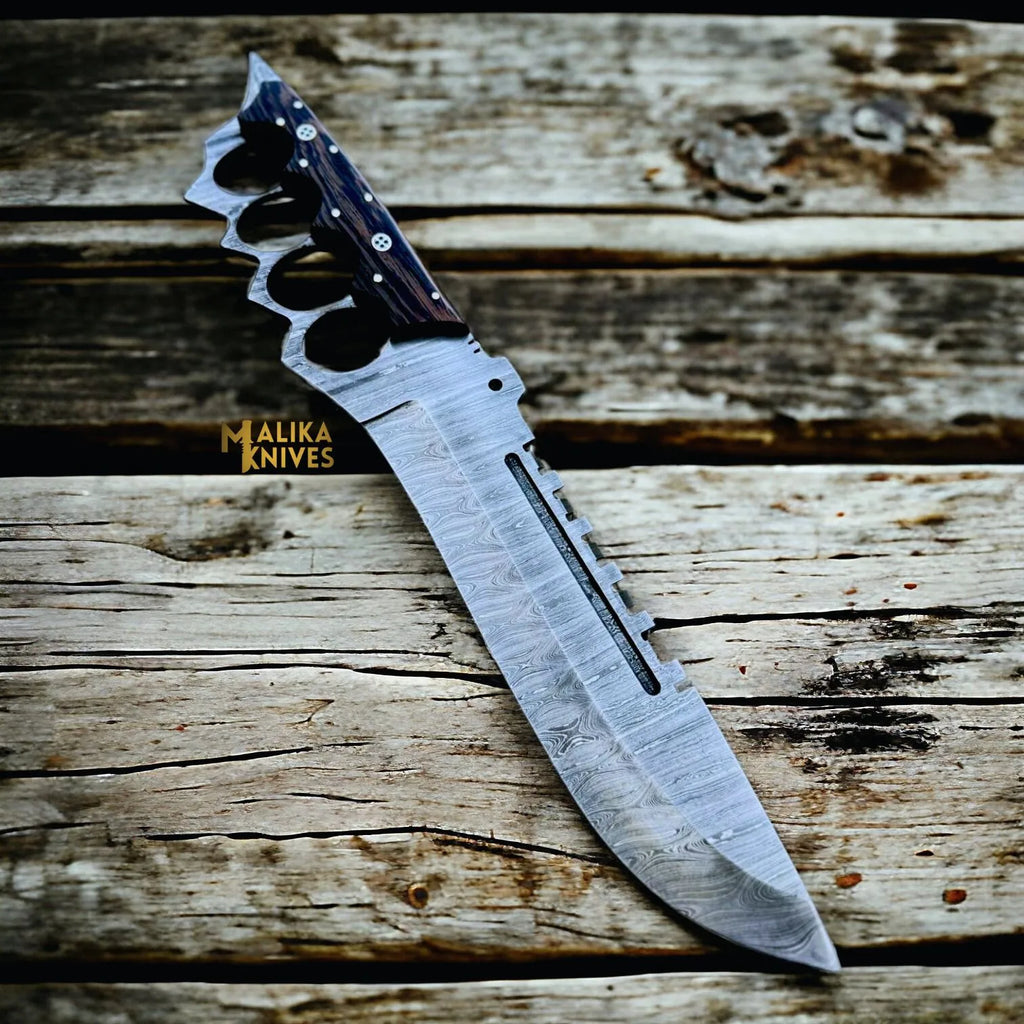Damascus Knuckle Bowie Knife Wenge Wood Full Tang
