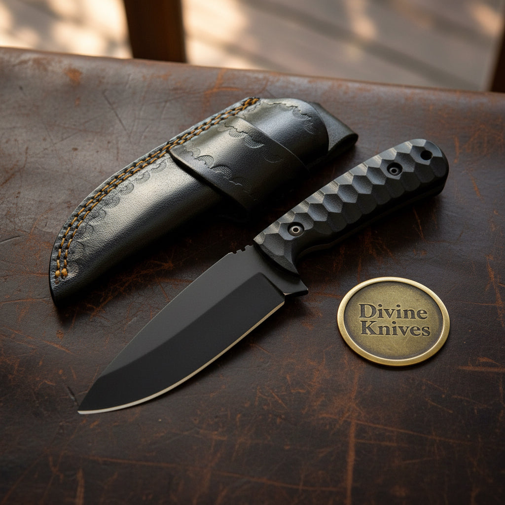 Sculpted Blackout Fixed Blade Knife with Black Coated Blade