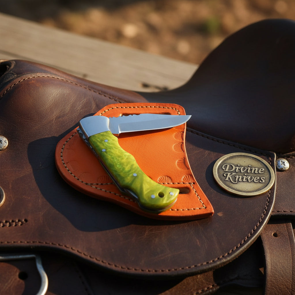 Lime Green Resin Lockback Pocket Knife with Carbon Steel Blade