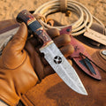 Texas Star Damascus Bowie Knife 11" Handmade Deer Engraved Two-Tone Handle