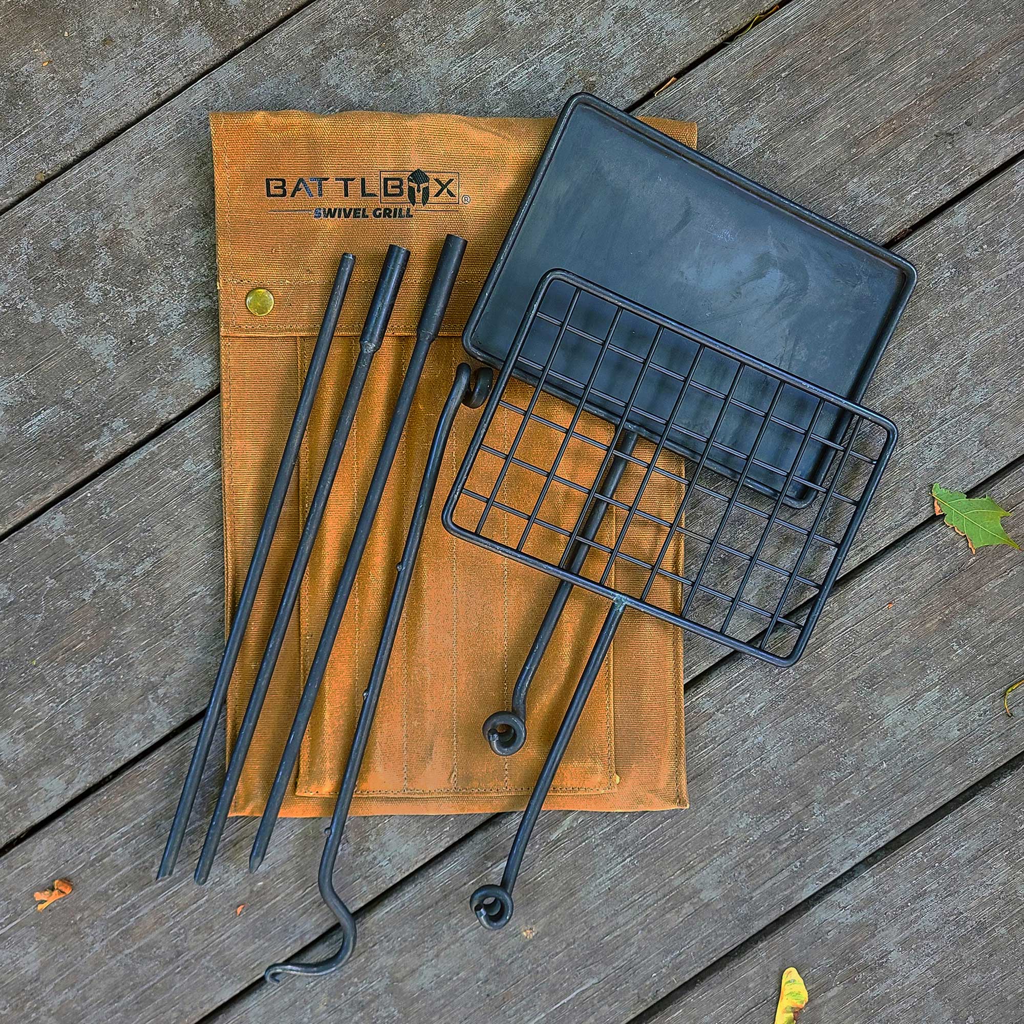 BattlBox Bushcraft Swivel Grill Set w/ Waxed Canvas Carrying Case