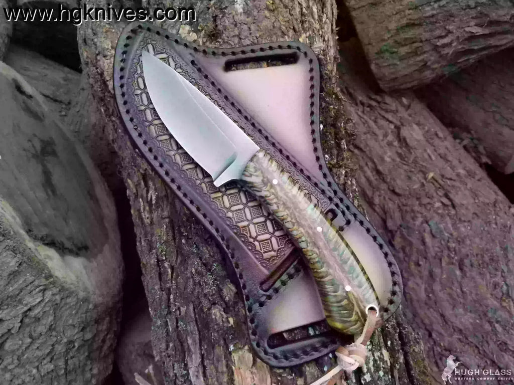 Ram Horn Satin Drop Point Hunter Knife for Field Dressing and Camp Use