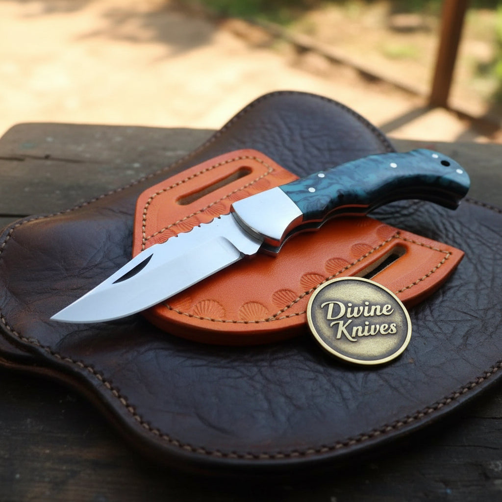 Teal Resin Lockback Pocket Knife with Carbon Steel Blade