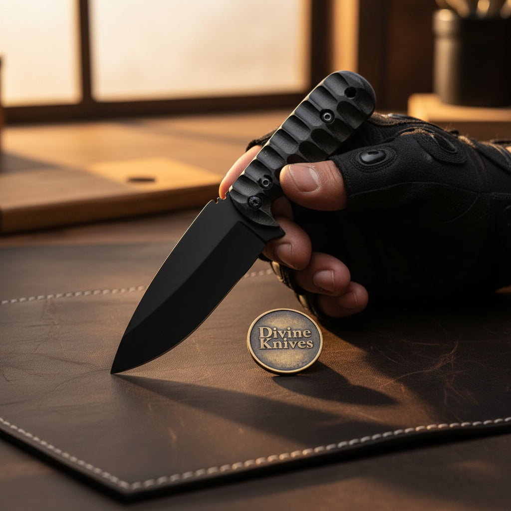 Sculpted Blackout Fixed Blade Knife with Black Coated Blade