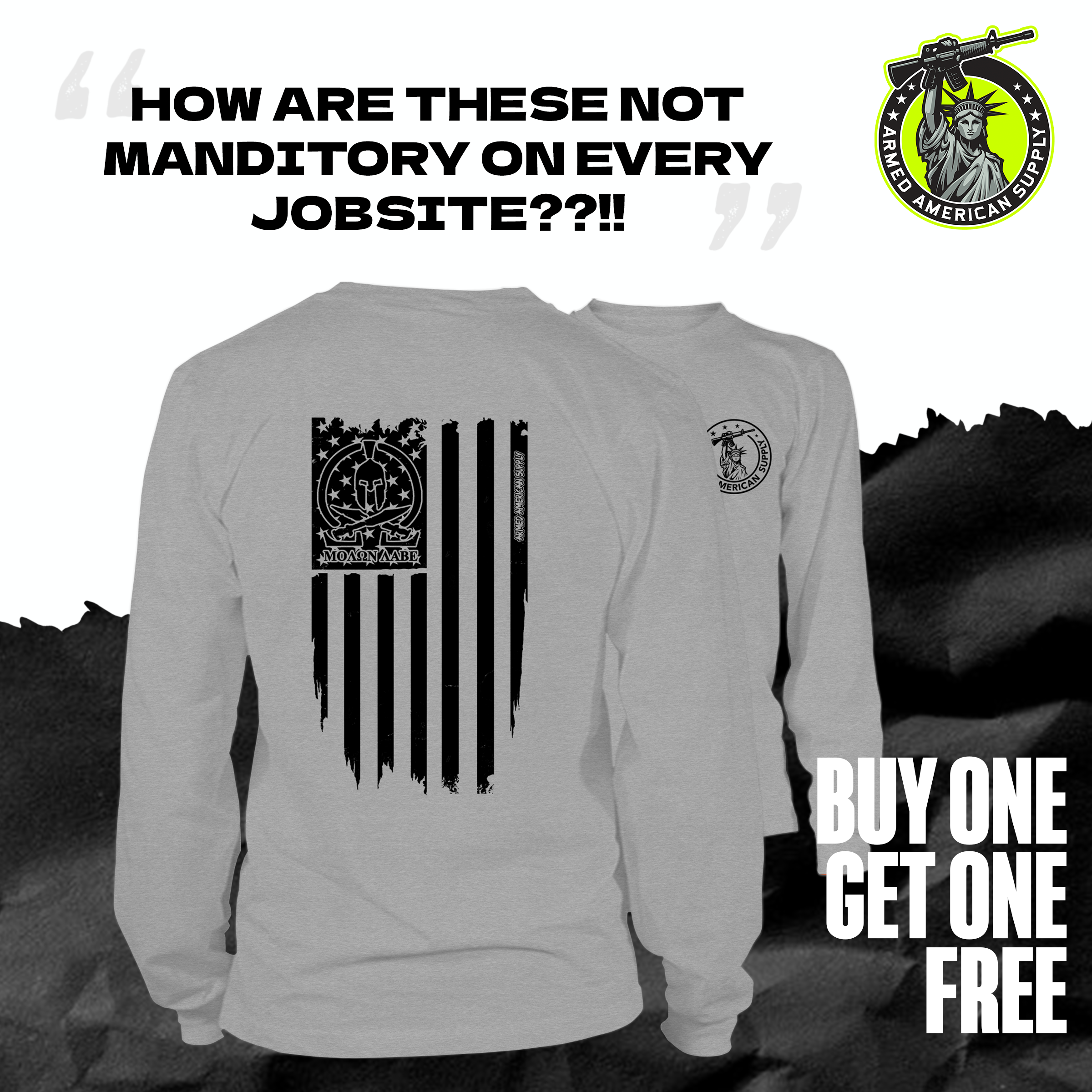 Molon Labe Ghost Flag - Long Sleeve Hi-Vis T-Shirt