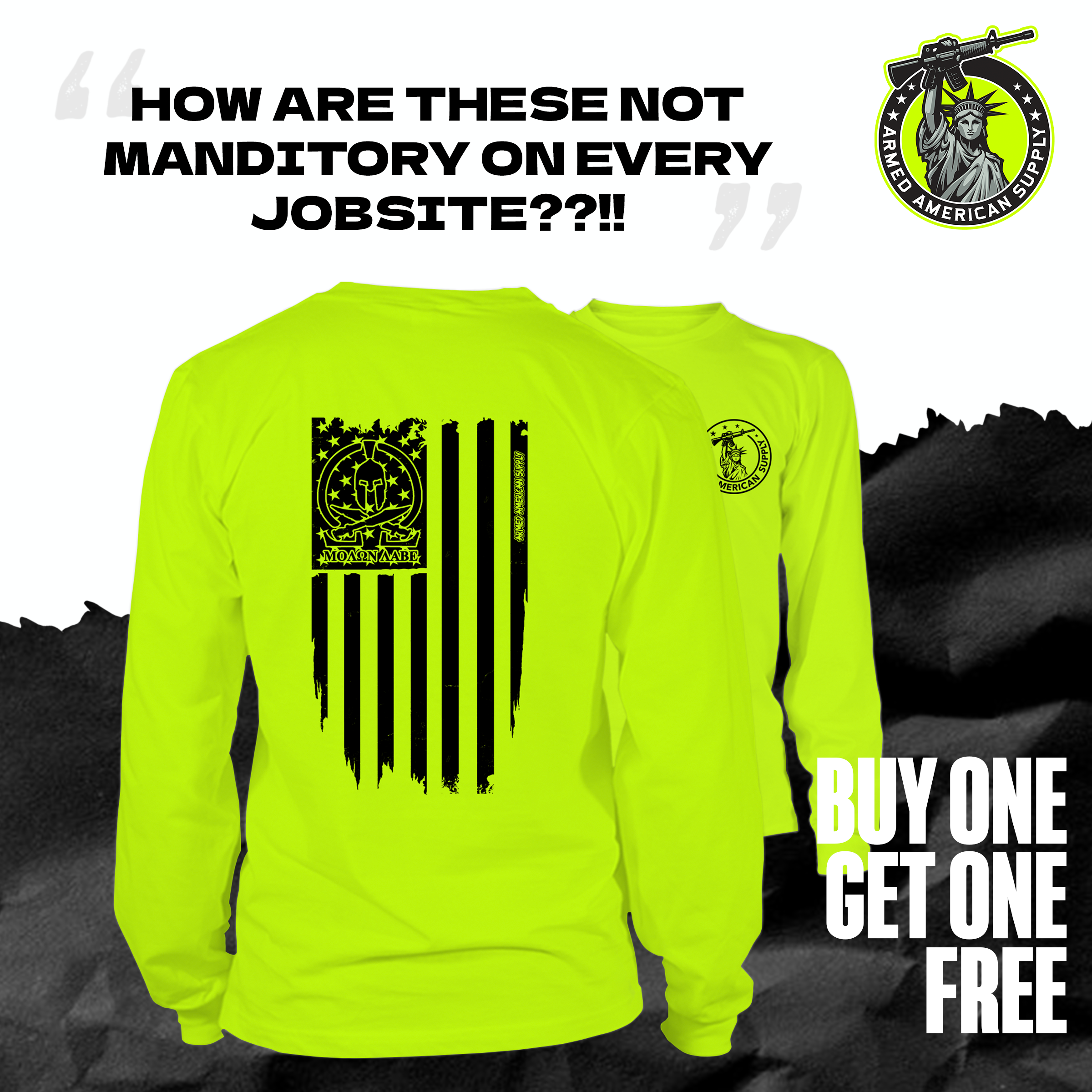 Molon Labe Ghost Flag - Long Sleeve Hi-Vis T-Shirt