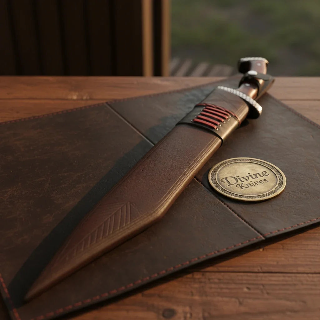 Handmade Full Tang Sword with Rosewood Handle & Braided Leather Scabbard