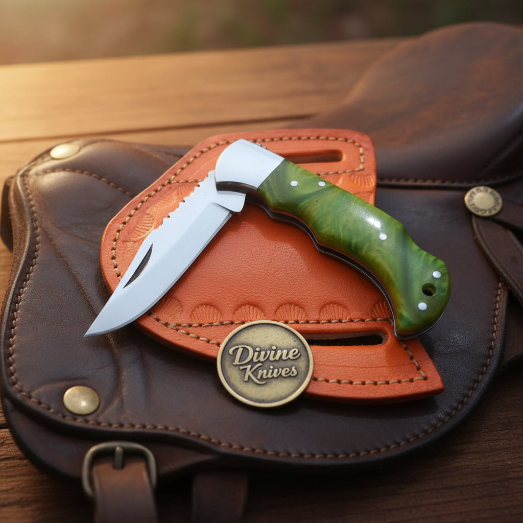 Lime Green Resin Lockback Pocket Knife with Carbon Steel Blade