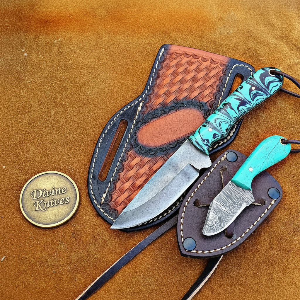 Turquoise green Cowboy knife & neck skinner for Hunting and Field Work