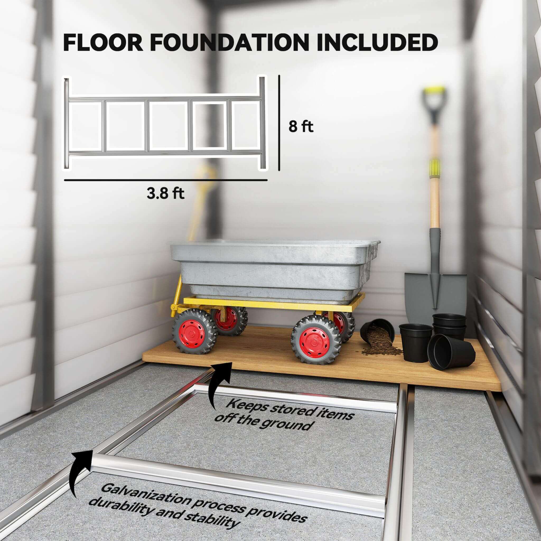 [05X09] Heavy-Duty Outdoor Galvanized Steel Storage Shed With Lockable Doors (SAK80637)