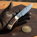 Scroll-Engraved Stag Drop Point Knife with Matching Bolster