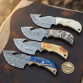 4-Piece Damascus Big Belly Gut Hook Skinner Set
