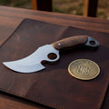 Finger Hole Caping Knife with Micarta Handle and Mirror Polished Curved Blade