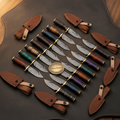 Damascus Gut Hook Skinner Lot with Assorted Color Handles