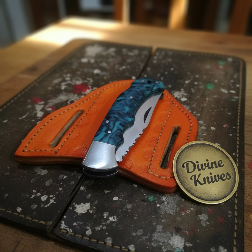 Teal Resin Lockback Pocket Knife with Carbon Steel Blade