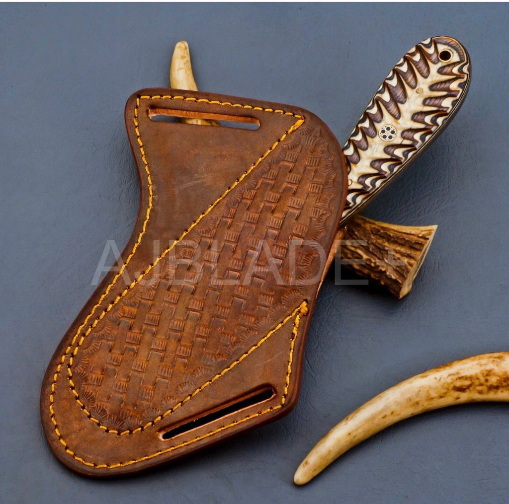 Orange Pinecone Damascus Bull Cutter for Ranch Work