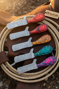 Feather Trail Bull Cutter Set of 5 Handmade Damascus 7 inches