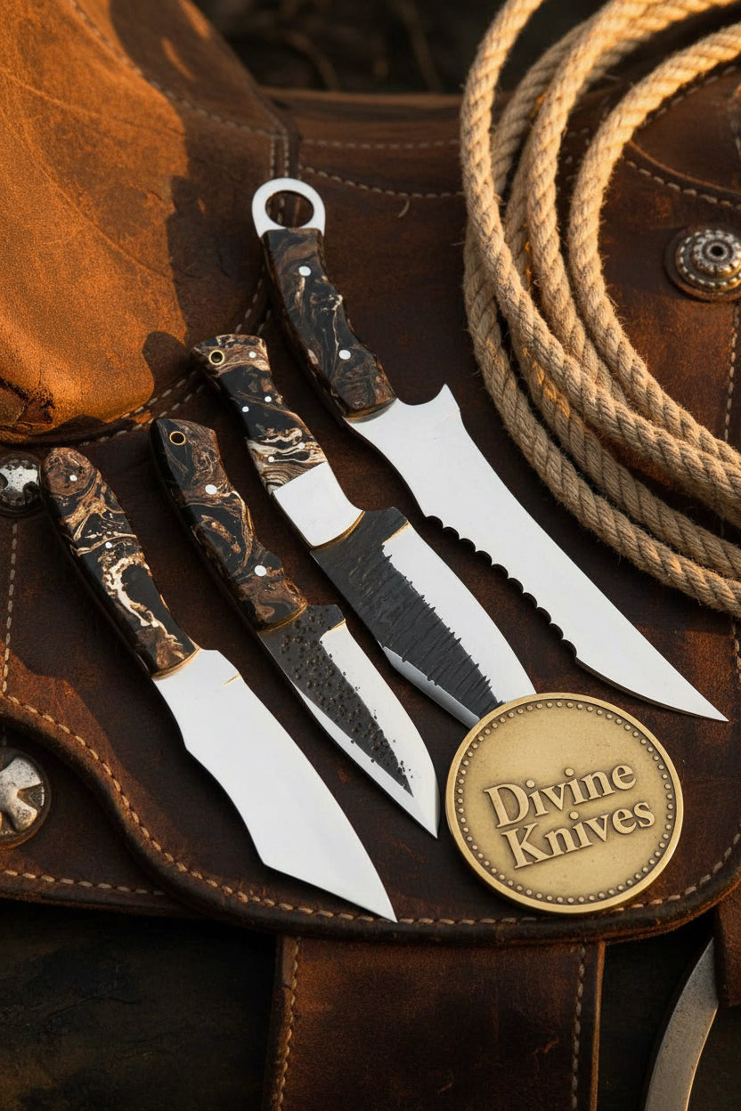 Damascus Hunting Knife Set with Durable Resin Handles