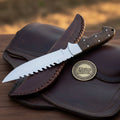 Drop Point Serrated Survival Bowie Knife with Partial Serrations for Field Use