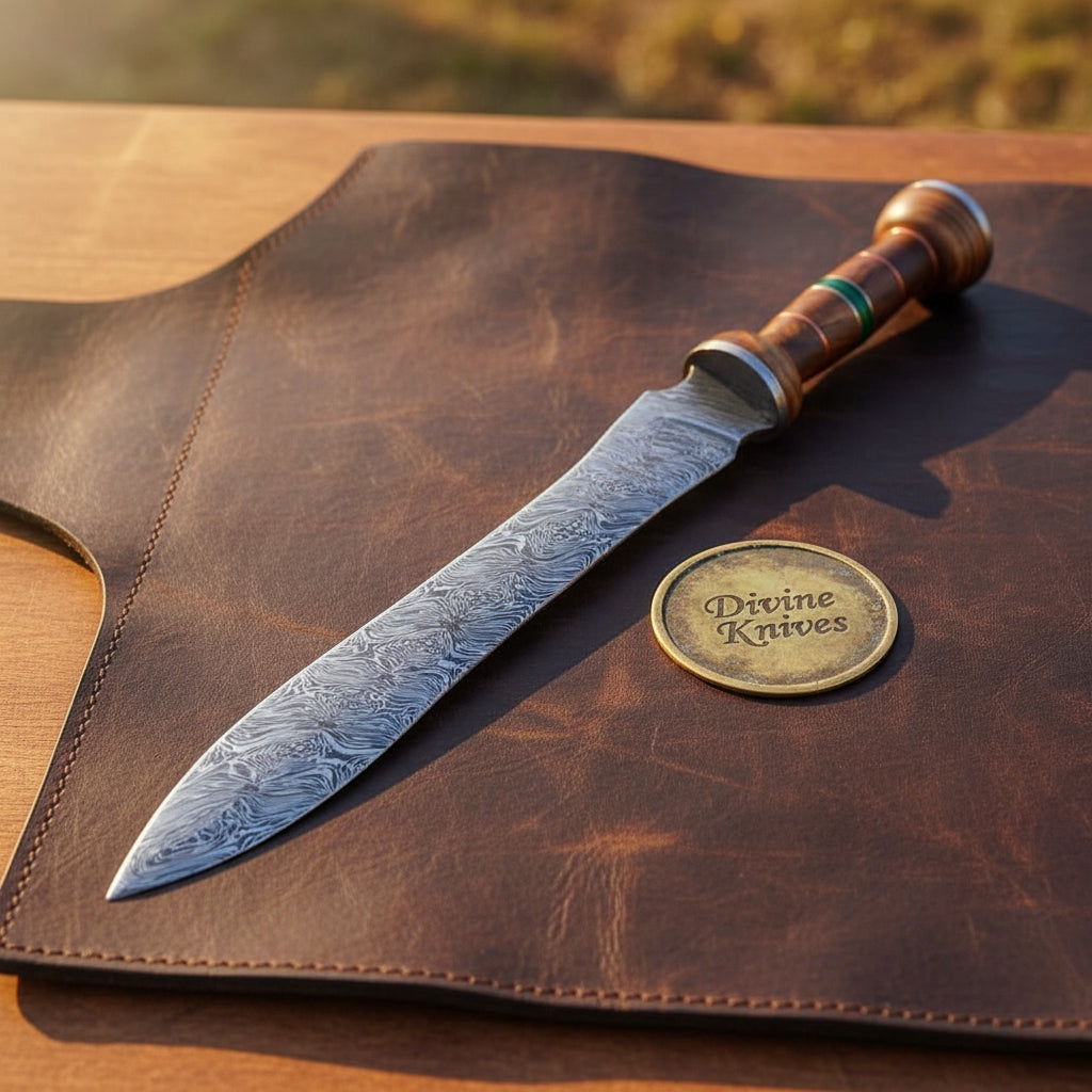 Ares Xiphos Sword with Damascus Guard and Ball Pommel Handle