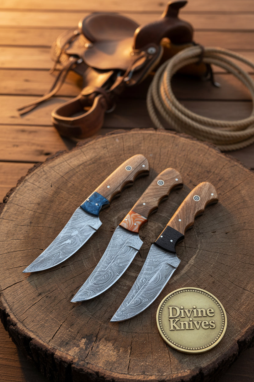 Handmade Rosewood Handle Damascus Chef Knife Set – 3 Pieces