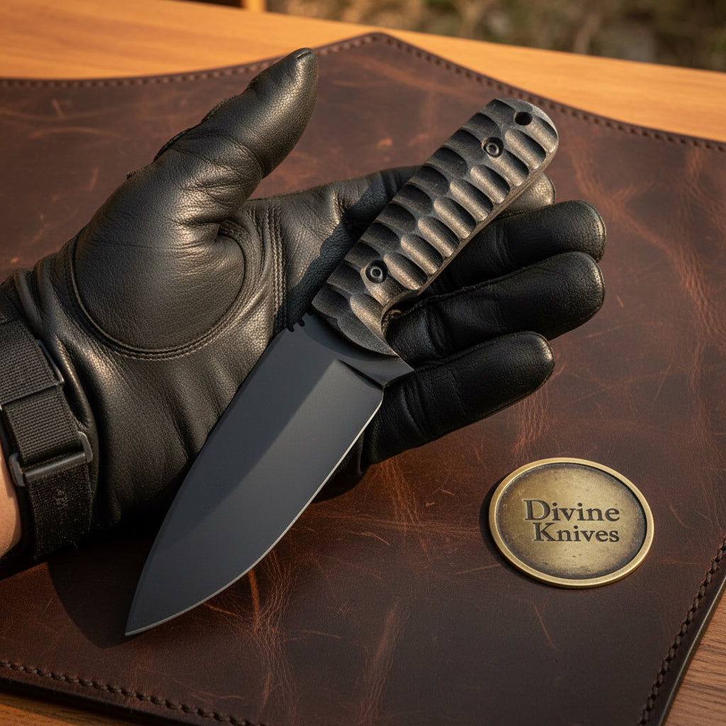 Sculpted Blackout Fixed Blade Knife with Black Coated Blade