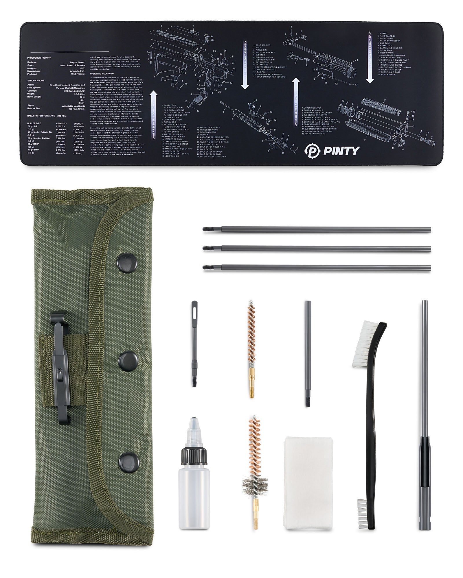 Rifle Cleaning Kit with 35.8 x 12 in Cleaning Mat Brushes Cleaning Rods Patch Canvas Pouch