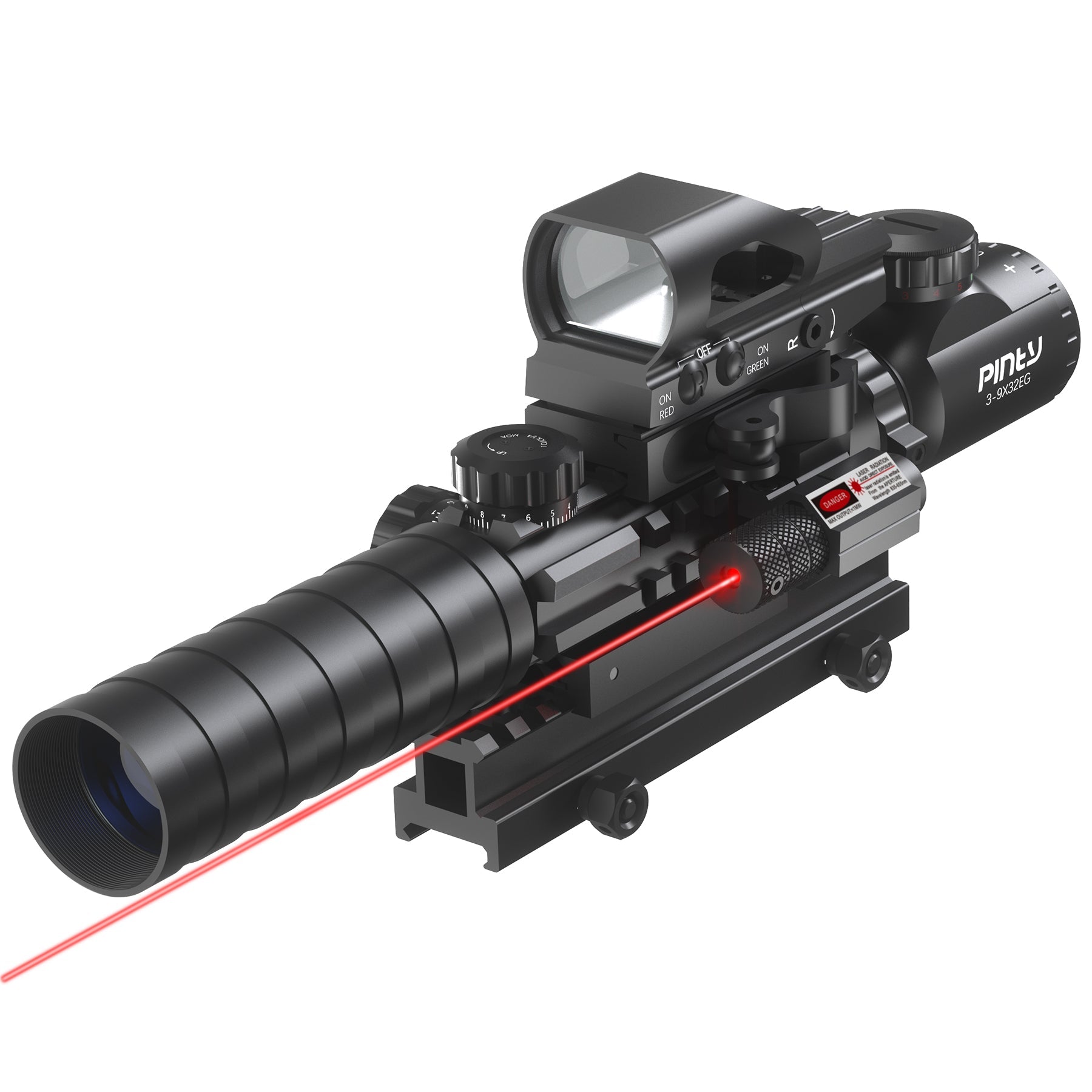 3-in-1 Rifle Scope Combo, 3-9*32mm Rangefinder Scope, Red&Green Dot Sight, Red Laser, 14 Slots Riser