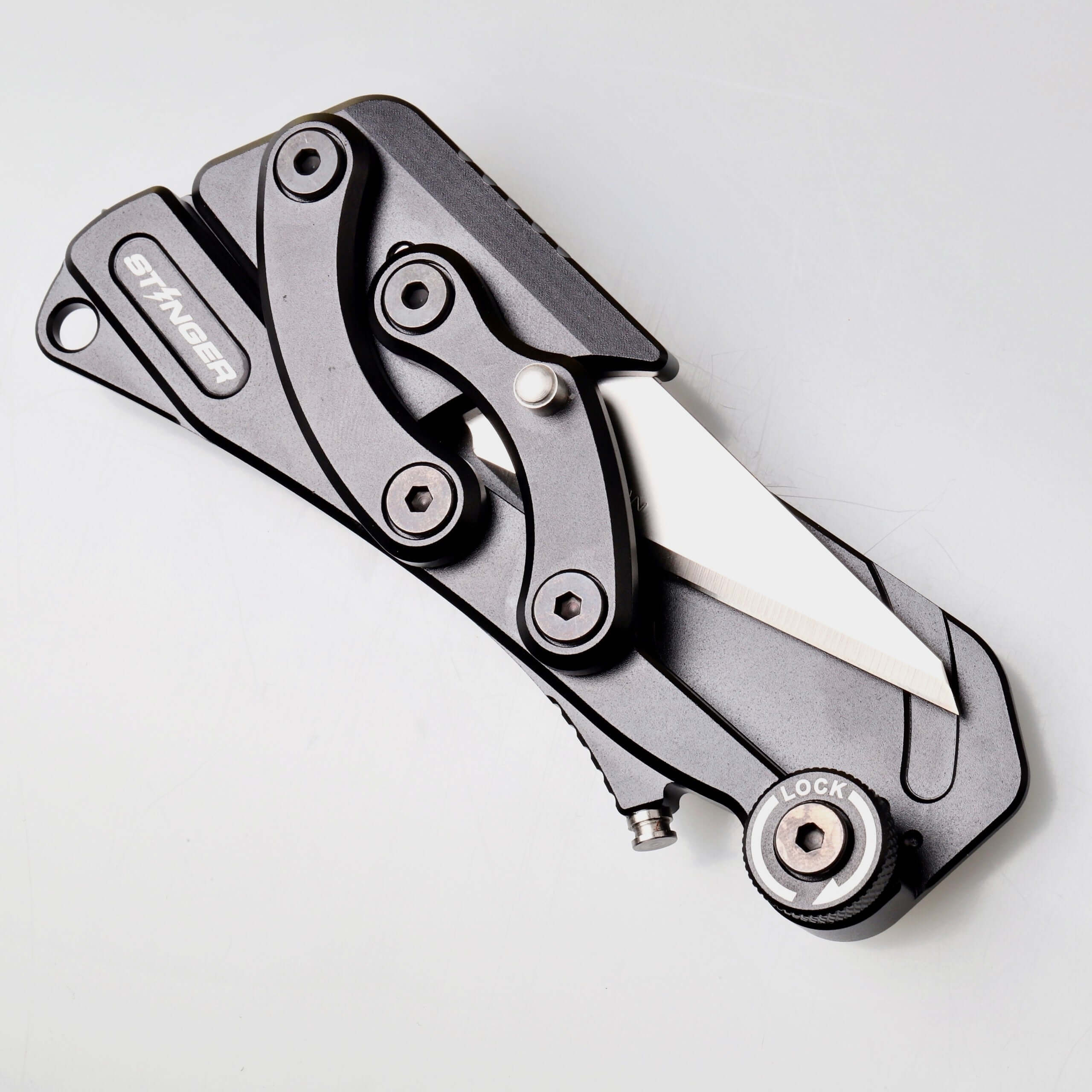 Stinger Olfa Evolution Blade with Leather Pouch, Folding Pocket Knife, Utility Knife - Matte Black