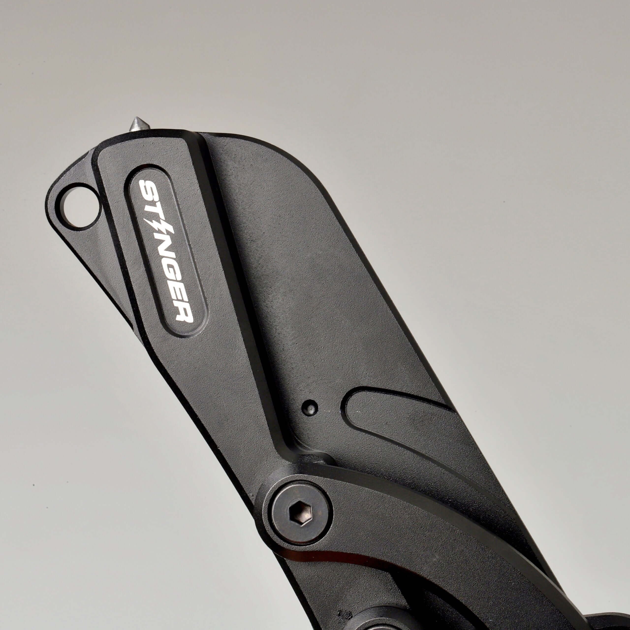 Stinger Olfa Evolution Blade with Leather Pouch, Folding Pocket Knife, Utility Knife - Matte Black