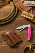 Pink Folding Stockman Knife 7" Handmade Pink Resin Nickel Bolster