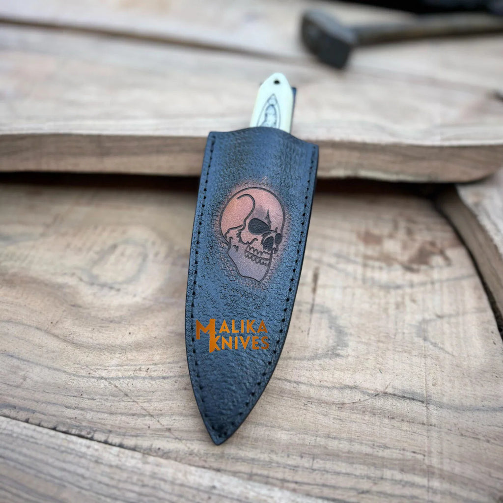 Custom Hunting Dagger Knife – Skull Engraved Camel Bone Handle