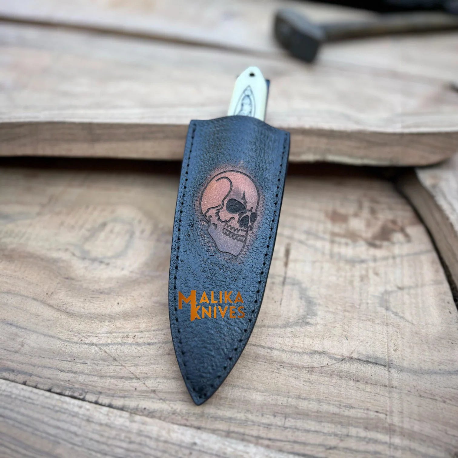 Custom Hunting Dagger Knife – Skull Engraved Camel Bone Handle