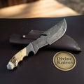 Antler & Camel Bone Damascus Bushcraft Tracker with Scalloped Spine