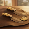 Damascus Finger-Groove Camel Bone Hunter with Ergonomic Grip