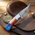 Longhorn Cutout Texas Flag Damascus Hunter & Skinner Knife Set