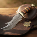 Stacked Handle Damascus Upswept Dundee Bowie with Tooth Saw Spine