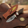 Crown Stag Deer Cutout Damascus Skinner with Deer Cutout