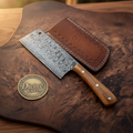 Walnut Handle Meat Cleaver with Leather Sheath