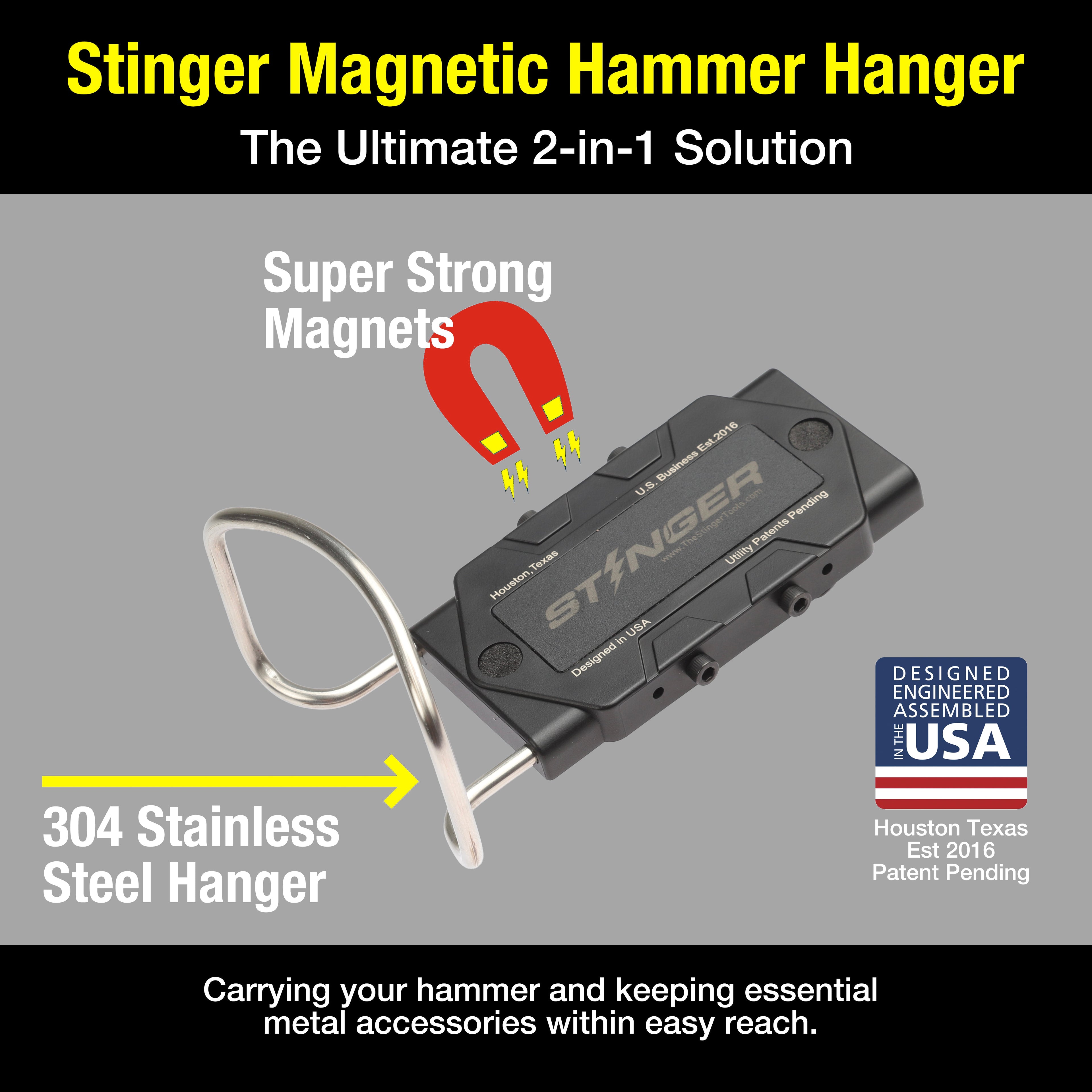 STINGER Magnetic Hammer Holder for Belt – Heavy-Duty Clip with Tool Organizer & Magnetic Storage for Nails, Screws & Bits – Hands-Free Holster for Carpenters & DIY