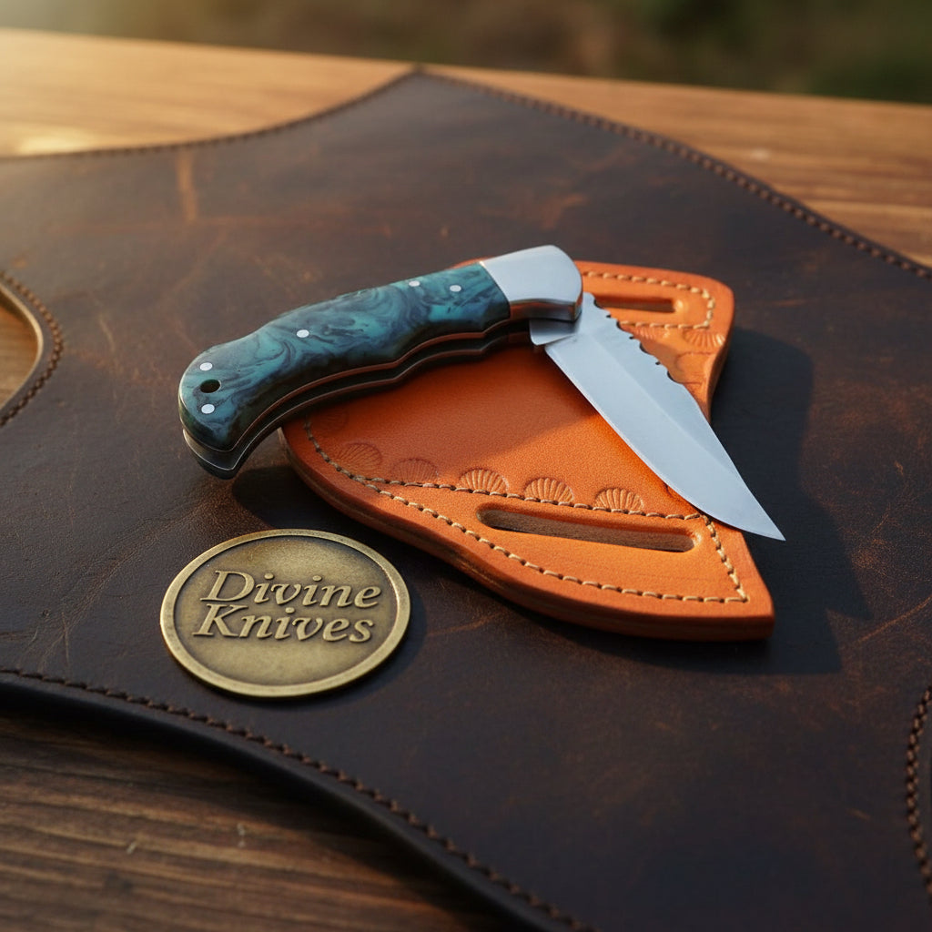 Teal Resin Lockback Pocket Knife with Carbon Steel Blade