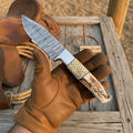 Frontier Stag Damascus Hunting Knife 9" Cross-Hatch Stag Horn