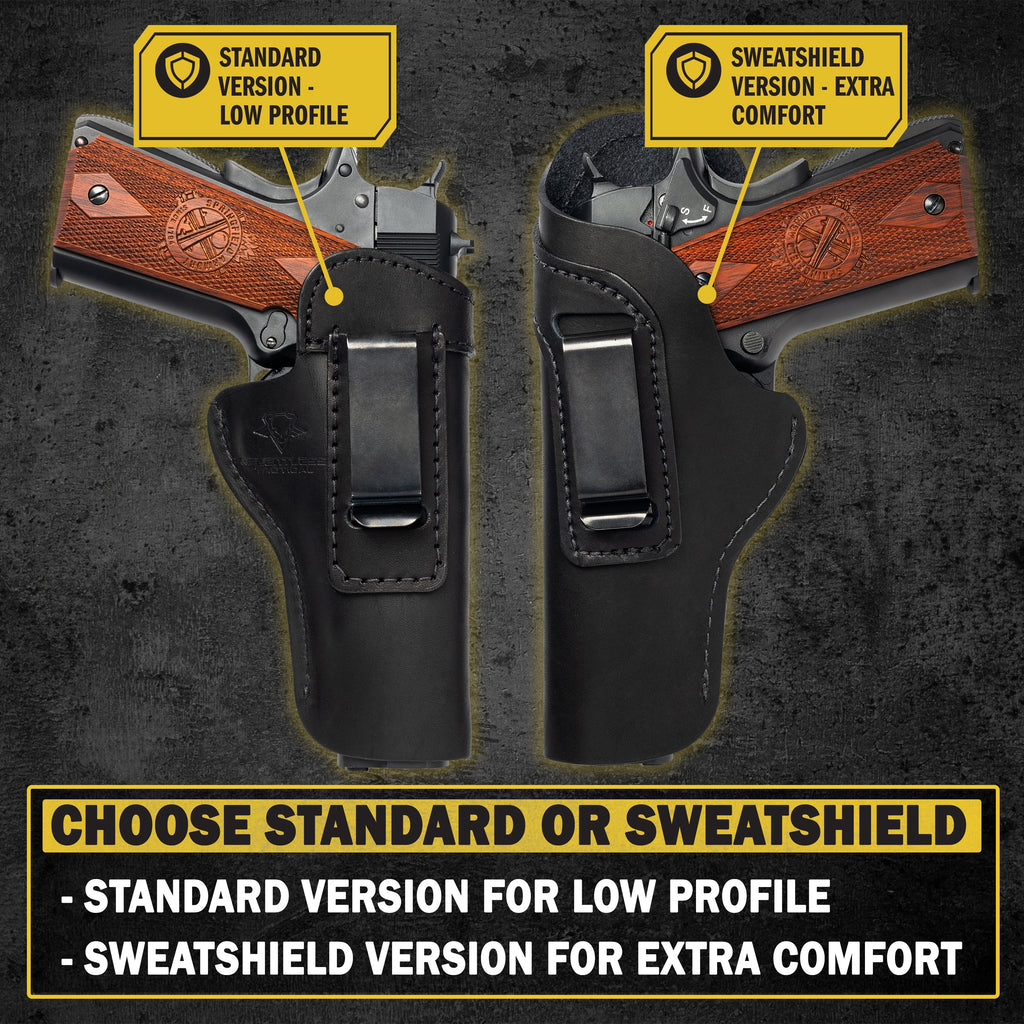 The Sweat Shield Defender Leather IWB Holster - Fits All 1911 Style Handguns - Lifetime Warranty - Made in USA