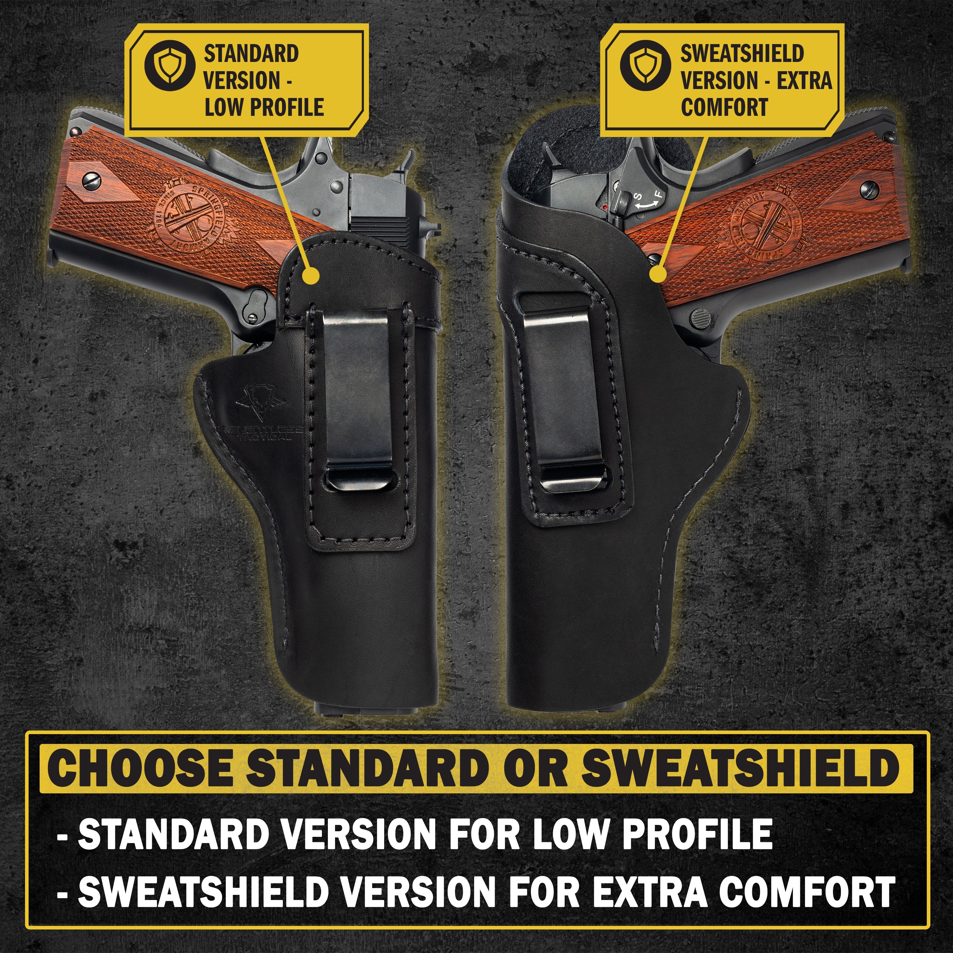 The Sweat Shield Defender Leather IWB Holster - Fits All 1911 Style Handguns - Lifetime Warranty - Made in USA