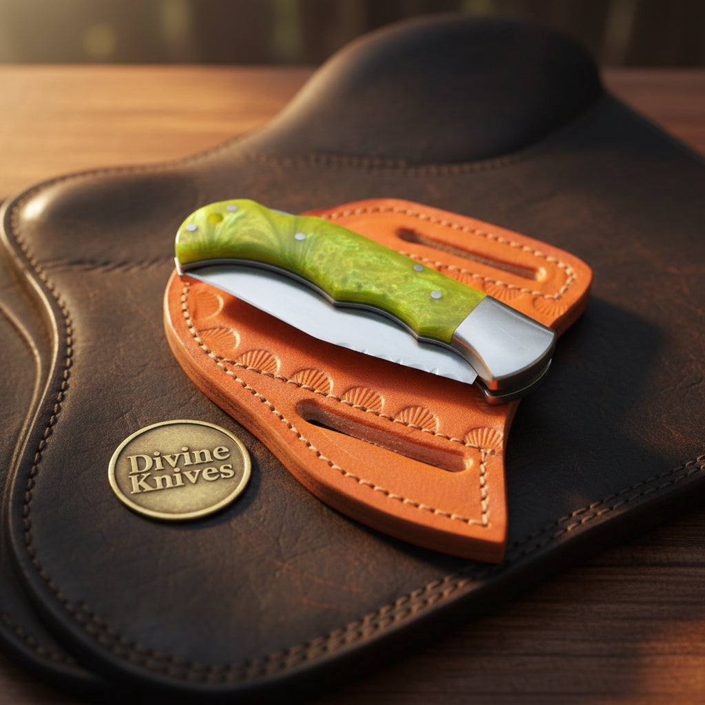 Lime Green Resin Lockback Pocket Knife with Carbon Steel Blade