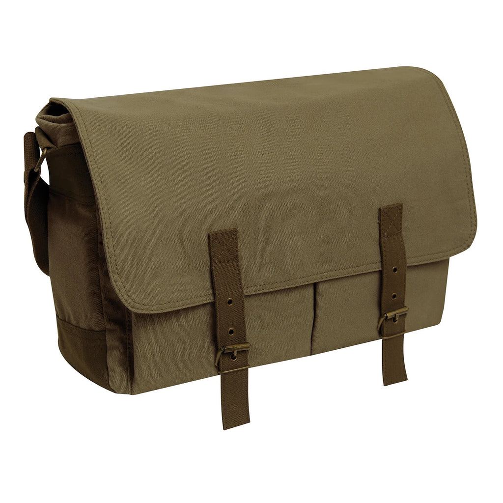 Deluxe Vintage Canvas Messenger Bag - Olive Drab