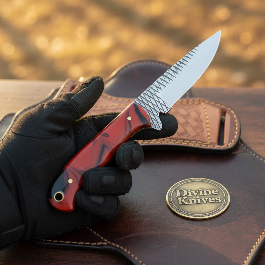 Red Swirl Resin Rasp Skinner with Distinctive Red Swirl Handle